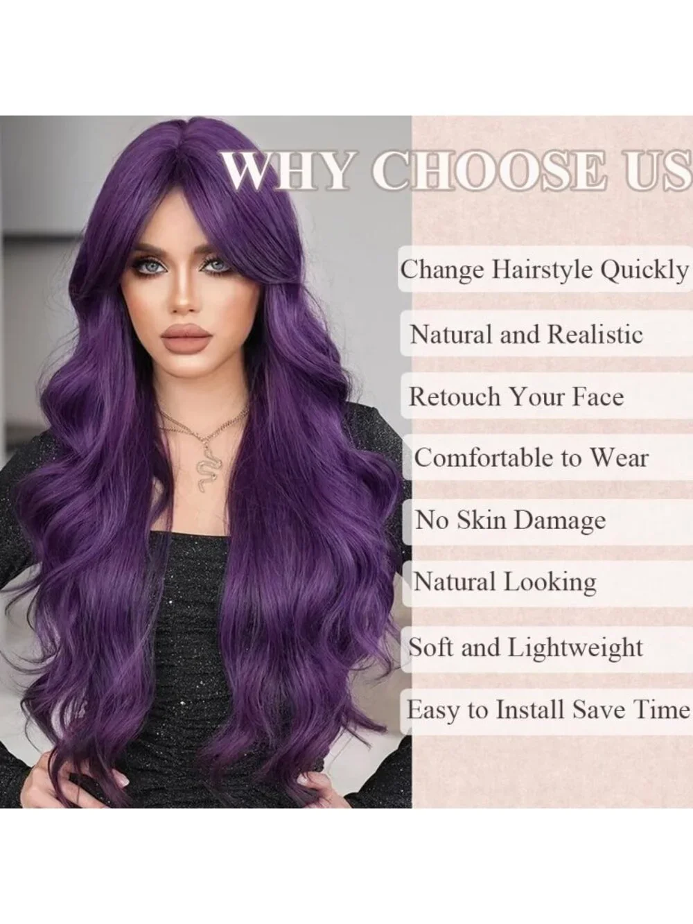 26 Inch Women's Purple Long Wavy Curly Hair Wig Halloween Cosplay
